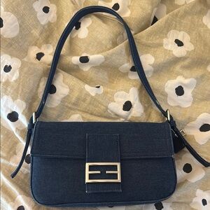 Dark Blue Shoulder Bag with Silver Accent